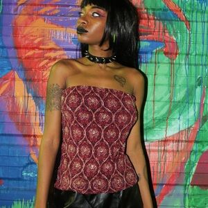 Y2K BOHEMIAN DARK PURPLE BEADED TUBE TOP